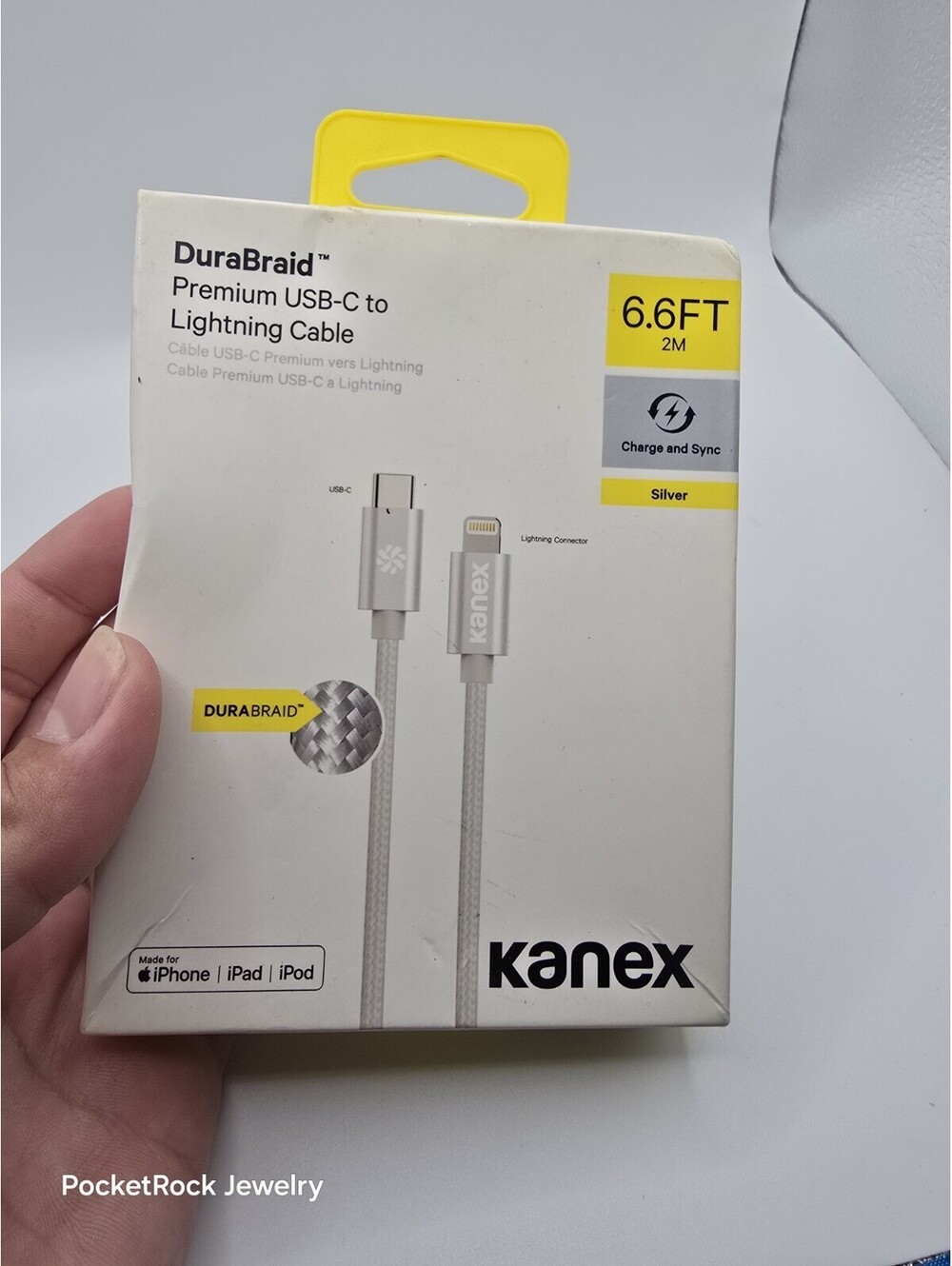 New Kanex-Silver-DuraBraid-Premium USB-C To Lighting Cable-6.6ft.